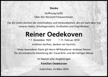 Anzeige von Reiner Oedekoven von Kölner Stadt-Anzeiger / Kölnische Rundschau / Express