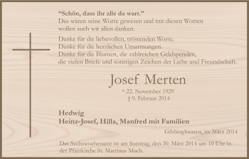 Anzeige von Josef Merten von Kölner Stadt-Anzeiger / Kölnische Rundschau / Express