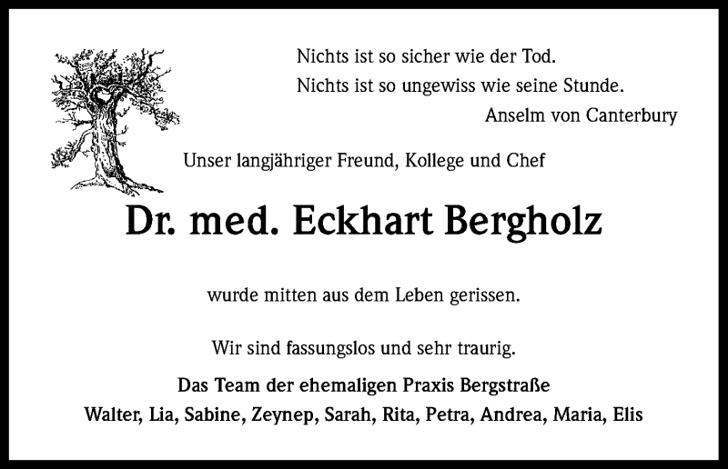  Traueranzeige für Eckhart Bergholz vom 22.03.2014 aus Kölner Stadt-Anzeiger / Kölnische Rundschau / Express