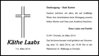 Anzeige von Käthe Laabs von Kölner Stadt-Anzeiger / Kölnische Rundschau / Express