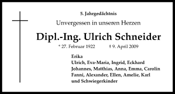 Anzeige von Ulrich Schneider von Kölner Stadt-Anzeiger / Kölnische Rundschau / Express