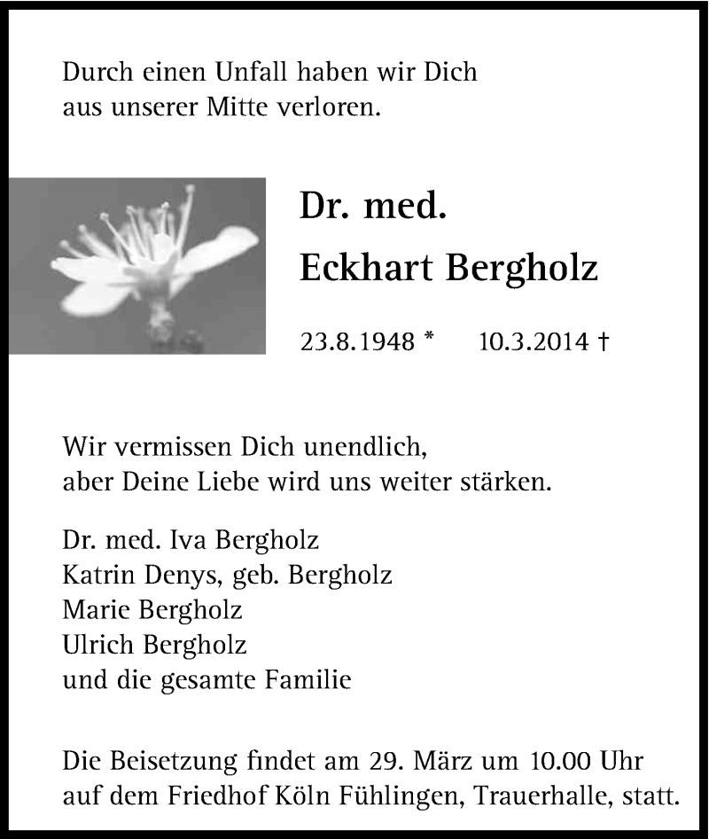 Traueranzeige für Eckhart Bergholz vom 22.03.2014 aus Kölner Stadt-Anzeiger / Kölnische Rundschau / Express