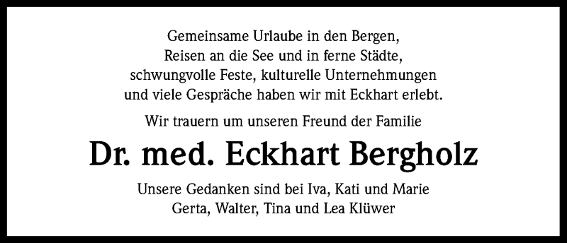  Traueranzeige für Eckhart Bergholz vom 22.03.2014 aus Kölner Stadt-Anzeiger / Kölnische Rundschau / Express