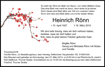 Anzeige von Heinrich Rönn von Kölner Stadt-Anzeiger / Kölnische Rundschau / Express