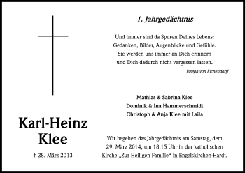 Anzeige von Karl-Heinz Klee von Kölner Stadt-Anzeiger / Kölnische Rundschau / Express