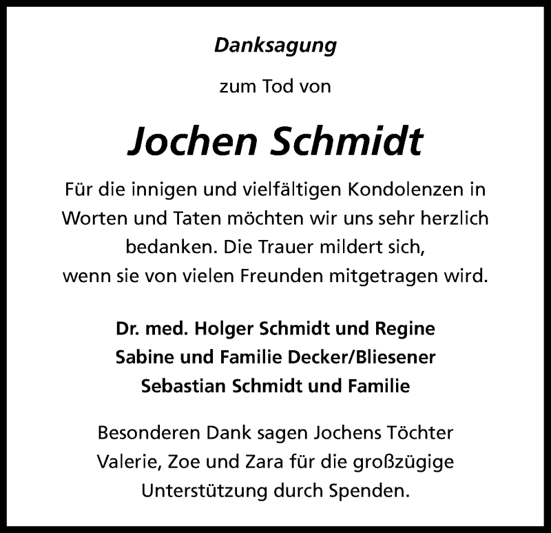  Traueranzeige für Jochen Schmidt vom 22.03.2014 aus Kölner Stadt-Anzeiger / Kölnische Rundschau / Express