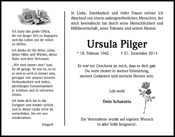 Anzeige von Ursula Pilger von Kölner Stadt-Anzeiger / Kölnische Rundschau / Express