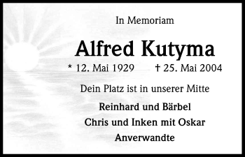 Anzeige von Alfred Kutyma von Kölner Stadt-Anzeiger / Kölnische Rundschau / Express