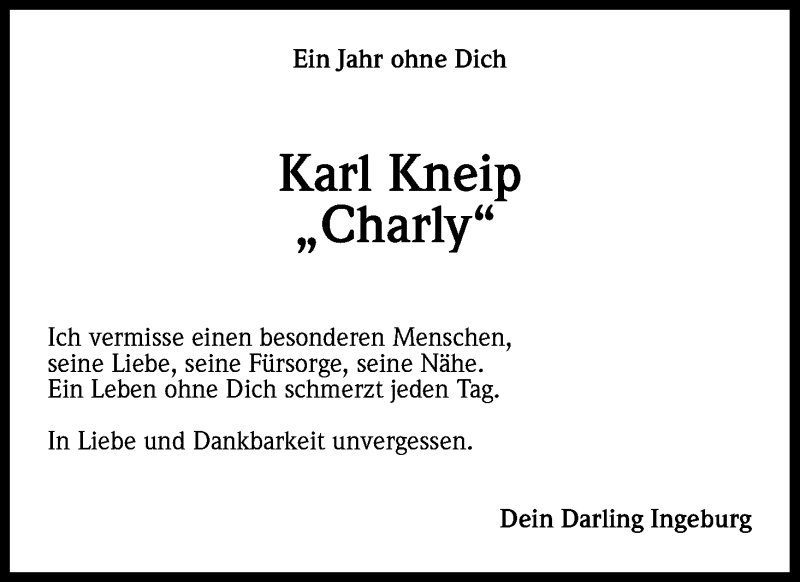 Traueranzeige für Karl Kneip vom 27.03.2014 aus Kölner Stadt-Anzeiger / Kölnische Rundschau / Express