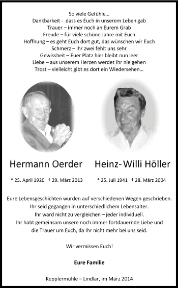 Anzeige von Hermann Oerder  von Kölner Stadt-Anzeiger / Kölnische Rundschau / Express
