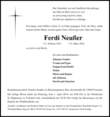 Anzeige von Ferdi Neußer von Kölner Stadt-Anzeiger / Kölnische Rundschau / Express