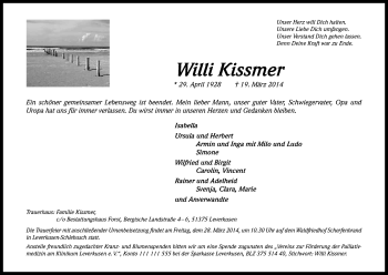 Anzeige von Willi Kissmer von Kölner Stadt-Anzeiger / Kölnische Rundschau / Express