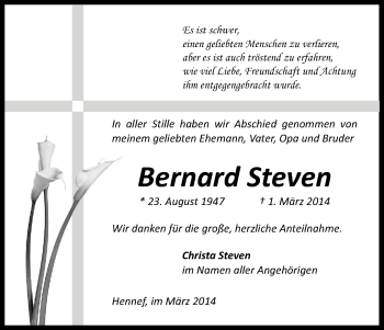 Anzeige von Bernard Steven von Kölner Stadt-Anzeiger / Kölnische Rundschau / Express