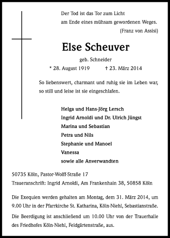 Anzeige von Else Scheuver von Kölner Stadt-Anzeiger / Kölnische Rundschau / Express