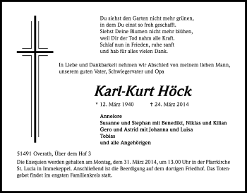 Anzeige von Karl-Kurt Höck von Kölner Stadt-Anzeiger / Kölnische Rundschau / Express