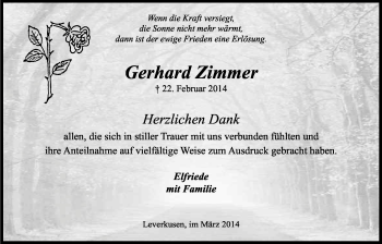 Anzeige von Gerhard Zimmer von Kölner Stadt-Anzeiger / Kölnische Rundschau / Express