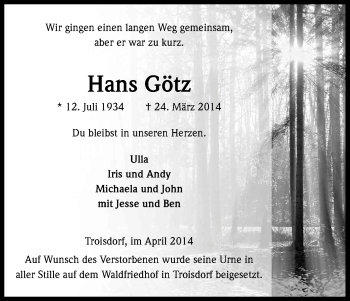 Anzeige von Hans Götz von Kölner Stadt-Anzeiger / Kölnische Rundschau / Express