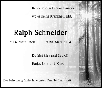 Anzeige von Ralph Schneider von Kölner Stadt-Anzeiger / Kölnische Rundschau / Express