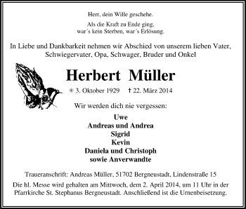 Anzeige von Herbert Müller von Kölner Stadt-Anzeiger / Kölnische Rundschau / Express