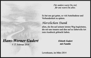 Anzeige von Hans-Werner  Gudert von Kölner Stadt-Anzeiger / Kölnische Rundschau / Express