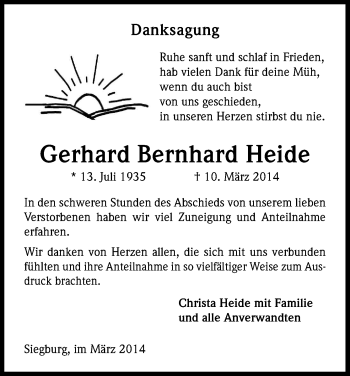 Anzeige von Gerhard Bernhard Heide von Kölner Stadt-Anzeiger / Kölnische Rundschau / Express