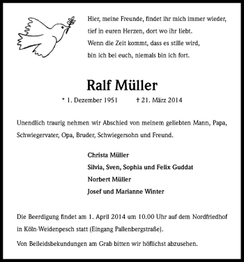 Anzeige von Ralf Müller von Kölner Stadt-Anzeiger / Kölnische Rundschau / Express