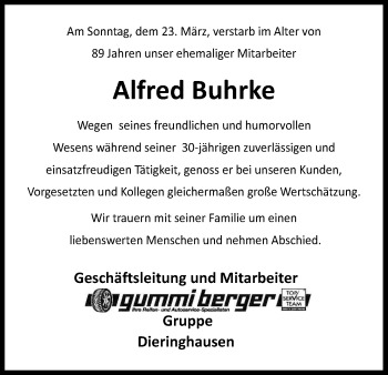Anzeige von Alfred Buhrke von Kölner Stadt-Anzeiger / Kölnische Rundschau / Express