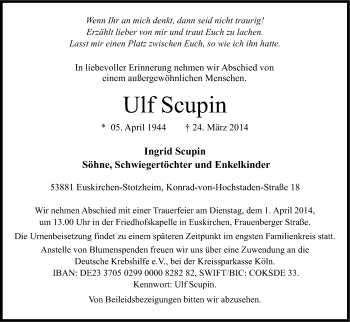 Anzeige von Ulf Scupin von Kölner Stadt-Anzeiger / Kölnische Rundschau / Express