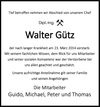 Anzeige von Walter Gütz von Kölner Stadt-Anzeiger / Kölnische Rundschau / Express