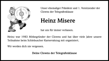 Anzeige von Heinz Misere von Kölner Stadt-Anzeiger / Kölnische Rundschau / Express