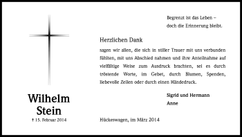 Anzeige von Wilhelm Stein von Kölner Stadt-Anzeiger / Kölnische Rundschau / Express