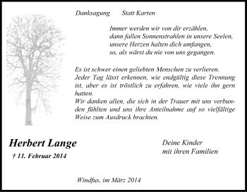 Anzeige von Herbert Lange von Kölner Stadt-Anzeiger / Kölnische Rundschau / Express