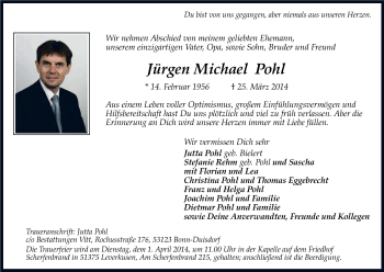 Anzeige von Jürgen Michael Pohl von Kölner Stadt-Anzeiger / Kölnische Rundschau / Express