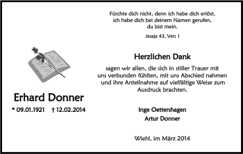 Anzeige von Erhard Donner von Kölner Stadt-Anzeiger / Kölnische Rundschau / Express
