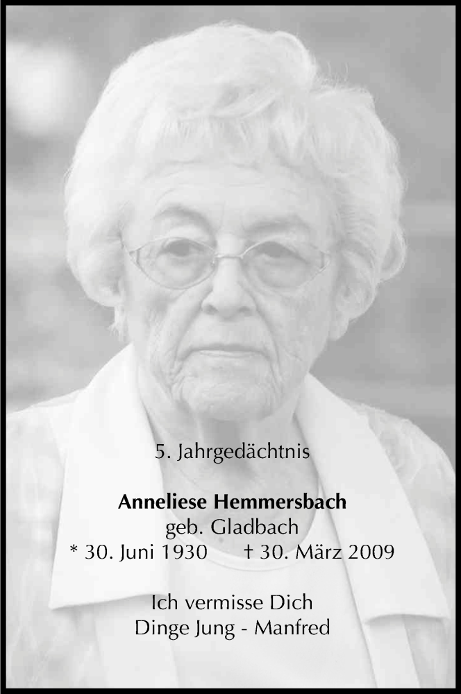  Traueranzeige für Anneliese Hemmersbach vom 29.03.2014 aus Kölner Stadt-Anzeiger / Kölnische Rundschau / Express