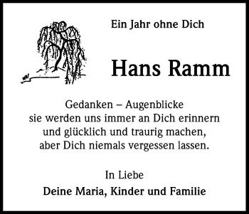 Anzeige von Hans Ramm von Kölner Stadt-Anzeiger / Kölnische Rundschau / Express