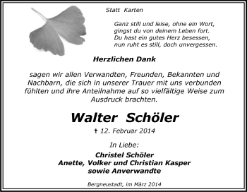 Anzeige von Walter Schöler von Kölner Stadt-Anzeiger / Kölnische Rundschau / Express
