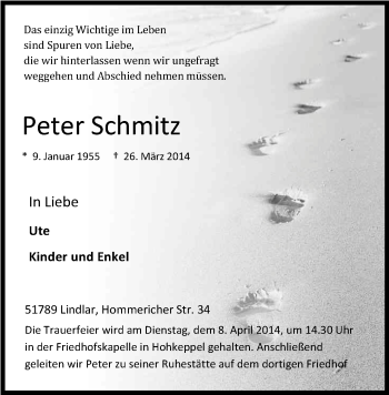 Anzeige von Peter Schmitz von Kölner Stadt-Anzeiger / Kölnische Rundschau / Express