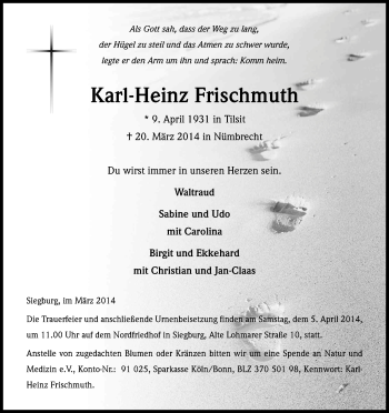 Anzeige von Karl-Heinz Frischmuth von Kölner Stadt-Anzeiger / Kölnische Rundschau / Express