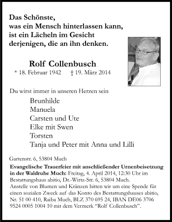 Anzeige von Rolf Collenbusch von Kölner Stadt-Anzeiger / Kölnische Rundschau / Express