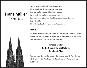 Anzeige von Franz Müller von Kölner Stadt-Anzeiger / Kölnische Rundschau / Express