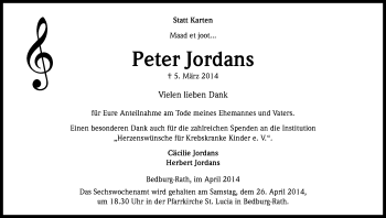 Anzeige von Peter Jordans von Kölner Stadt-Anzeiger / Kölnische Rundschau / Express