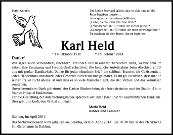 Anzeige von Karl Held von Kölner Stadt-Anzeiger / Kölnische Rundschau / Express