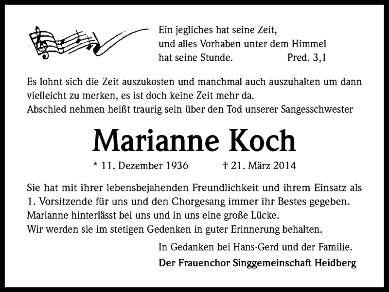  Traueranzeige für Marianne Koch vom 01.04.2014 aus Kölner Stadt-Anzeiger / Kölnische Rundschau / Express