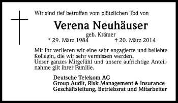 Anzeige von Verena Neuhäuser von Kölner Stadt-Anzeiger / Kölnische Rundschau / Express