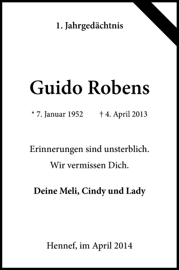 Anzeige von Guido Robens von Kölner Stadt-Anzeiger / Kölnische Rundschau / Express