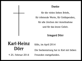 Anzeige von Karl-Heinz Dörr von Kölner Stadt-Anzeiger / Kölnische Rundschau / Express