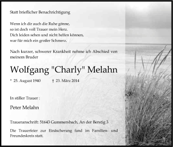 Anzeige von Wolfgang  Melahn von Kölner Stadt-Anzeiger / Kölnische Rundschau / Express