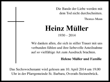 Anzeige von Heinz Müller von Kölner Stadt-Anzeiger / Kölnische Rundschau / Express