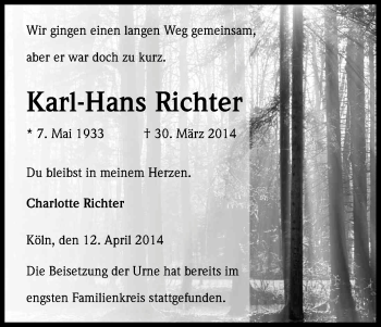 Anzeige von Karl-Hans Richter von Kölner Stadt-Anzeiger / Kölnische Rundschau / Express